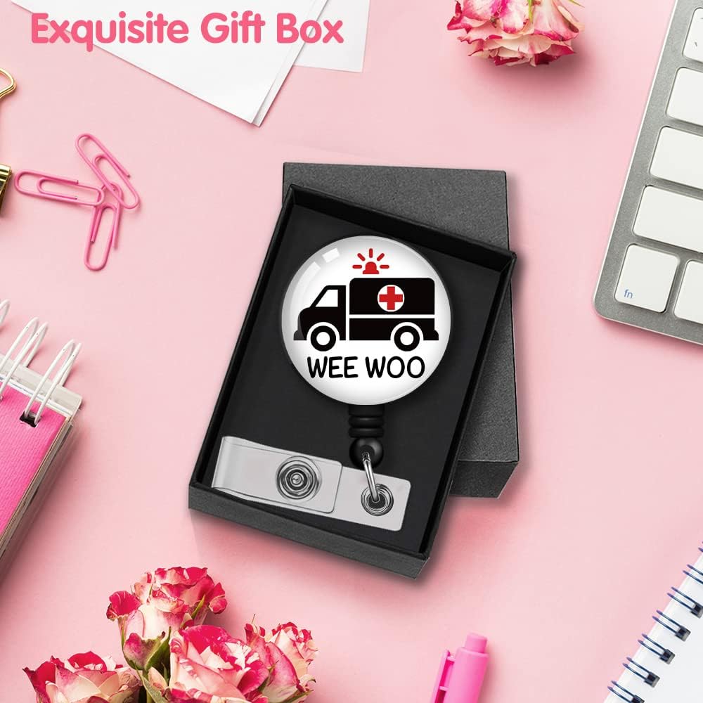 RZHV Wee Woo – Carrete retráctil con clip de cocodrilo, divertido soporte para tarjeta de identificación de ambulancia, regalo para EMT EMS