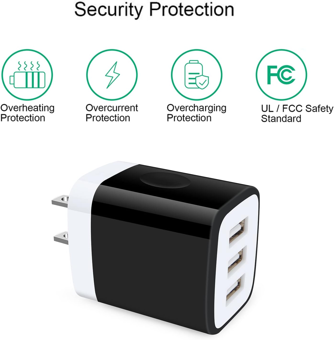 Cargador de pared USB, 18W 3Amp rápido múltiples puertos USB cargador de pared USB enchufe caja cargador bloque compatible iPhone