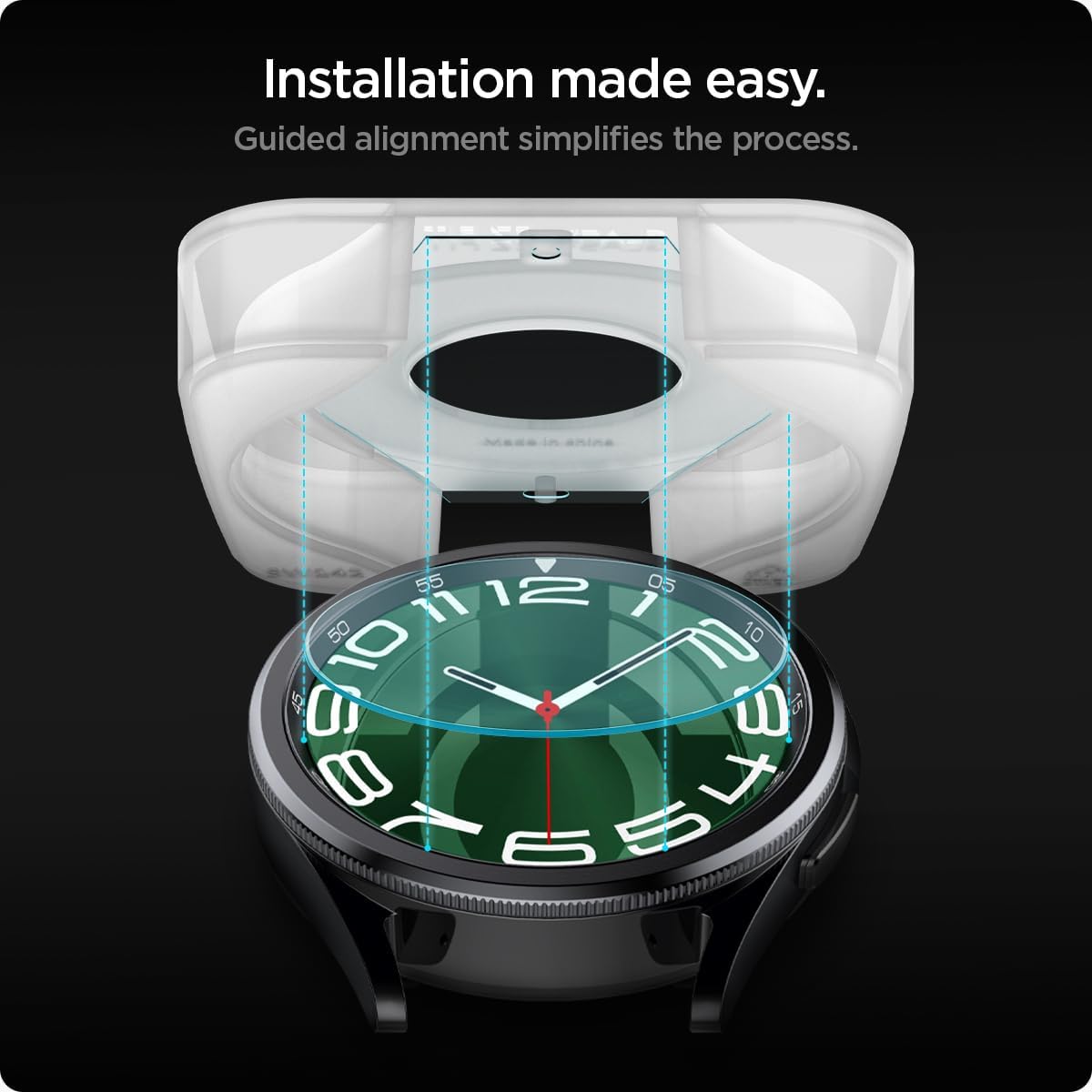 Spigen Protector de pantalla de vidrio templado GlasTR EZ FIT diseñado para Galaxy Watch 6 Classic (1.850 in)  2 unidades