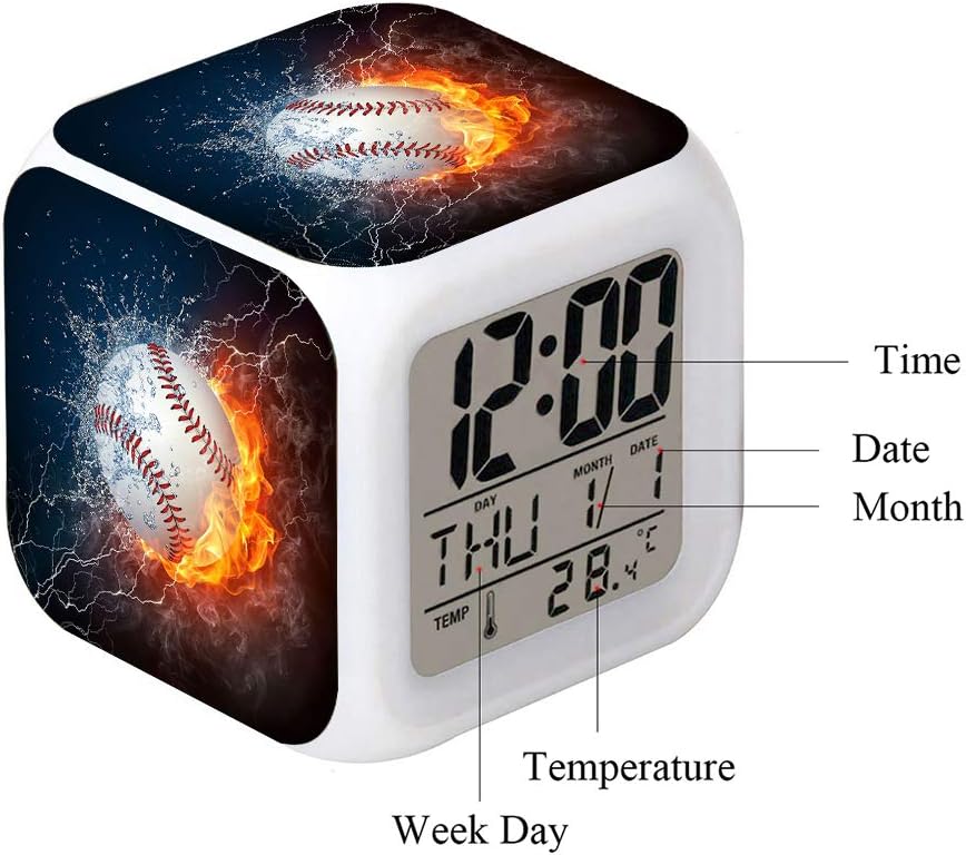Reloj despertador LED con diseño deportivo de béisbol, reloj de mesa creativo de escritorio, brillante, electrónico, colorido, digital, reloj