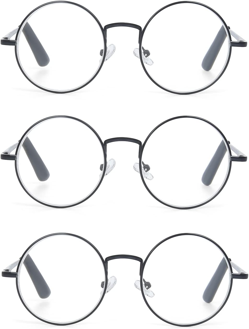 EYE ZOOM Gafas de lectura redondas con marco de metal con bisagra de resorte (negro, plateado y plomo)