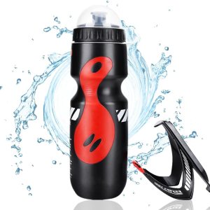 Botella de agua para bicicleta, botella de agua deportiva de 22.0 fl oz con soporte de jaula para bicicleta de montaña (negro) Botella de agua para bicicleta, botella de agua deportiva de 22.0 fl oz con soporte de jaula para bicicleta de montaña (negro)