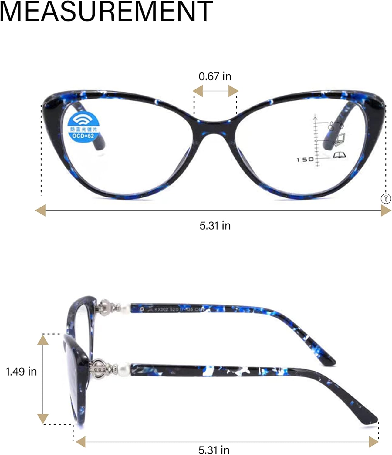 YIJIA-YOUNG Gafas de lectura multifocales progresivas ojo de gato para mujer con bloqueo de luz azul lectores con bisagra de perla 3251002