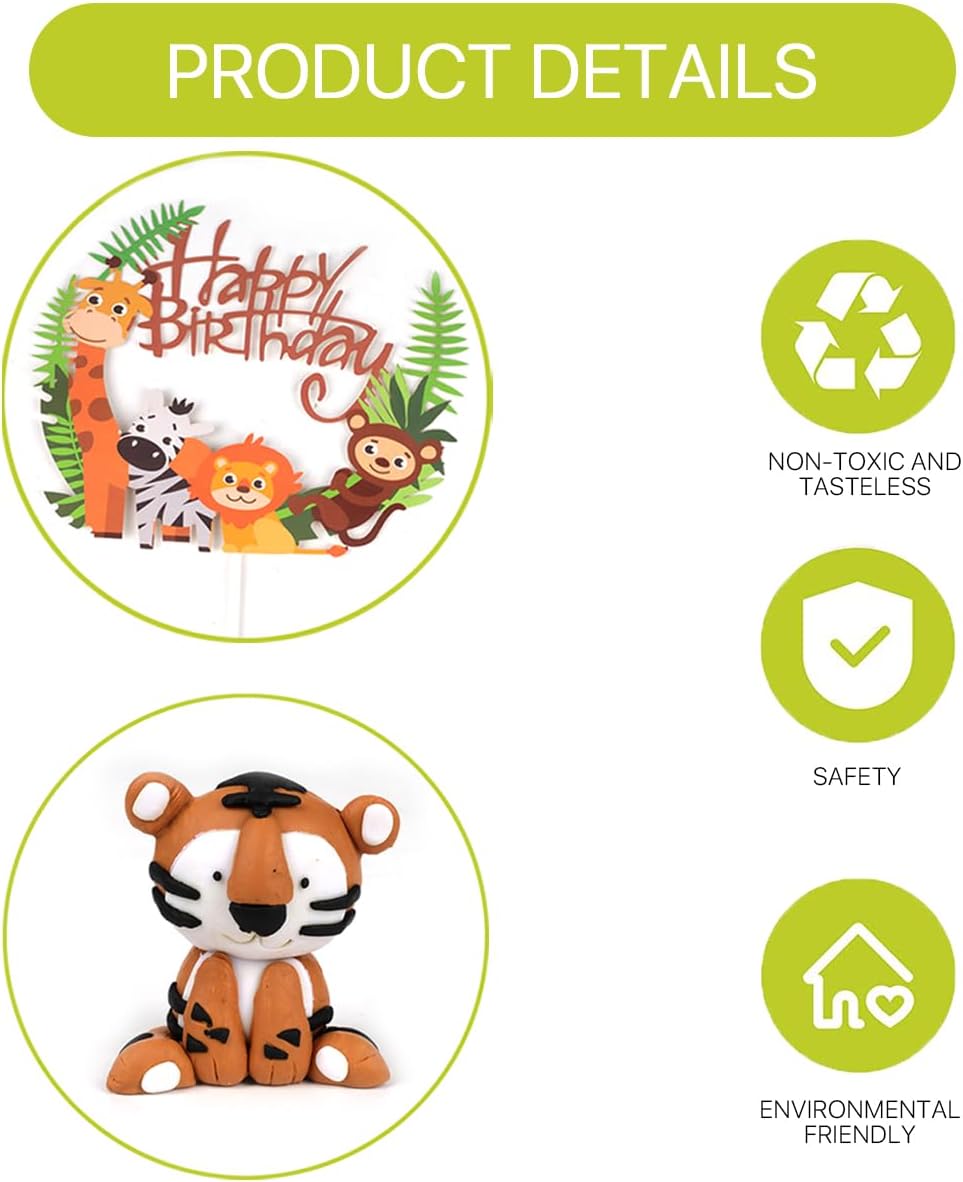 Biendo Decoración para tartas de animales de safari en la selva, 14 piezas de decoración de pastel de animales de feliz cumpleaños, jirafa, tigre,