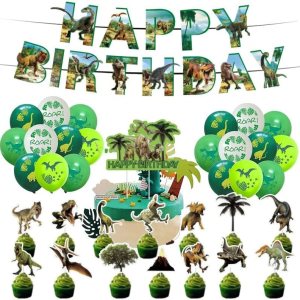 Juego de decoración de fiesta de cumpleaños de dinosaurio, pancarta de feliz cumpleaños, globos de dinosaurio, decoración de pasteles, muy adecuado Juego de decoración de fiesta de cumpleaños de dinosaurio, pancarta de feliz cumpleaños, globos de dinosaurio, decoración de pasteles, muy adecuado