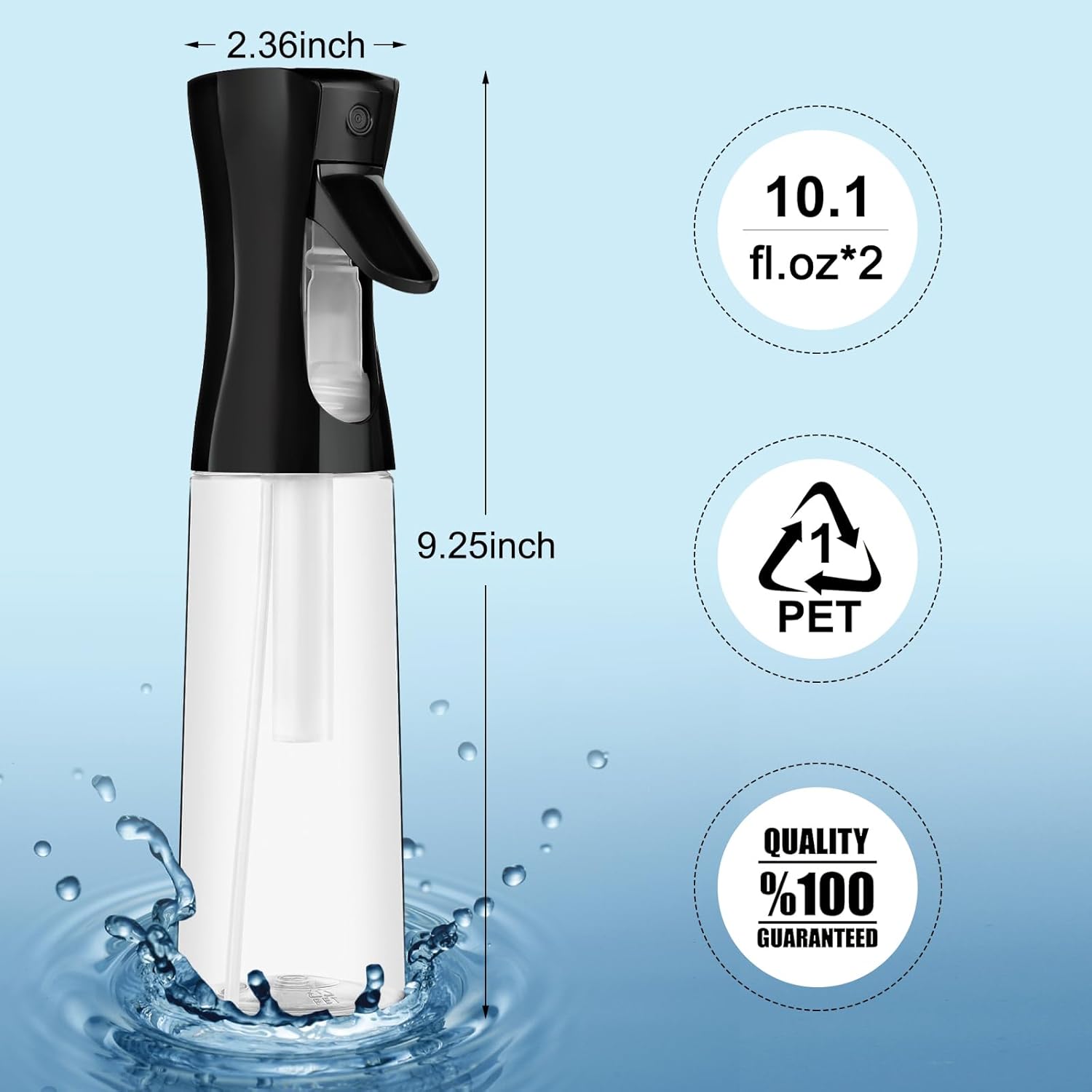 IMPORX Botella pulverizadora continua para cabello (10.1 onzas10.1 fl oz), paquete de 2 botellas de spray esenciales para el hogar para limpieza,
