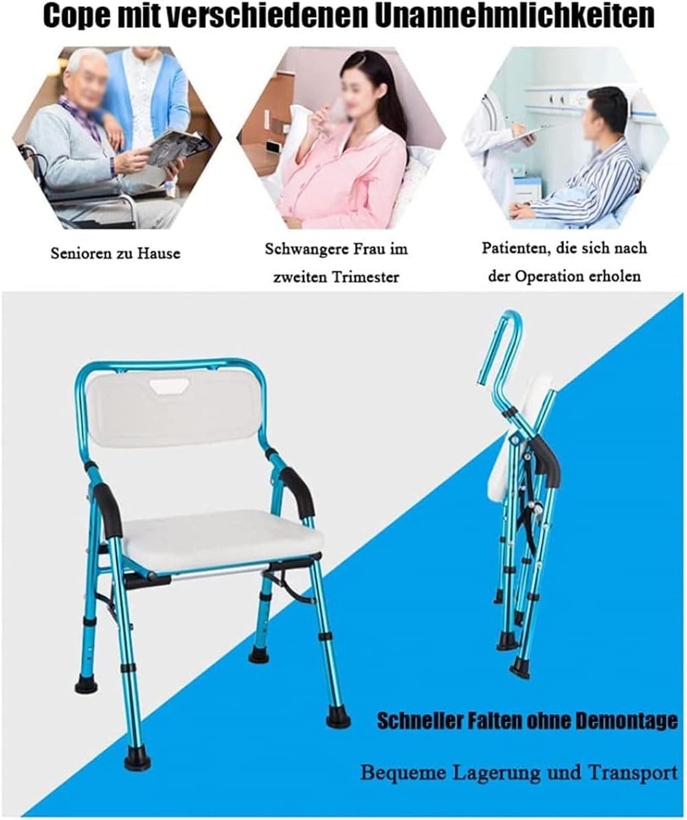 Silla de ducha plegable, taburetes de baño con brazos y respaldo, asiento de baño portátil con patas de aluminio duraderas, taburete de ducha de