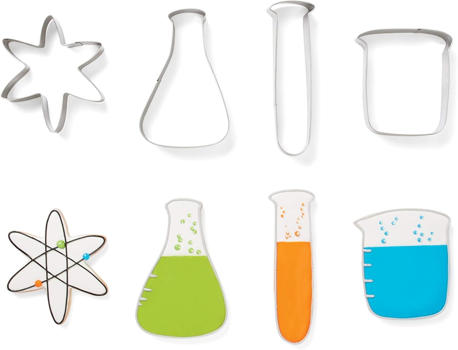 Fox Run Juego de cortadores de galletas científicas, cortador de galletas de laboratorio de química, juego de 4
