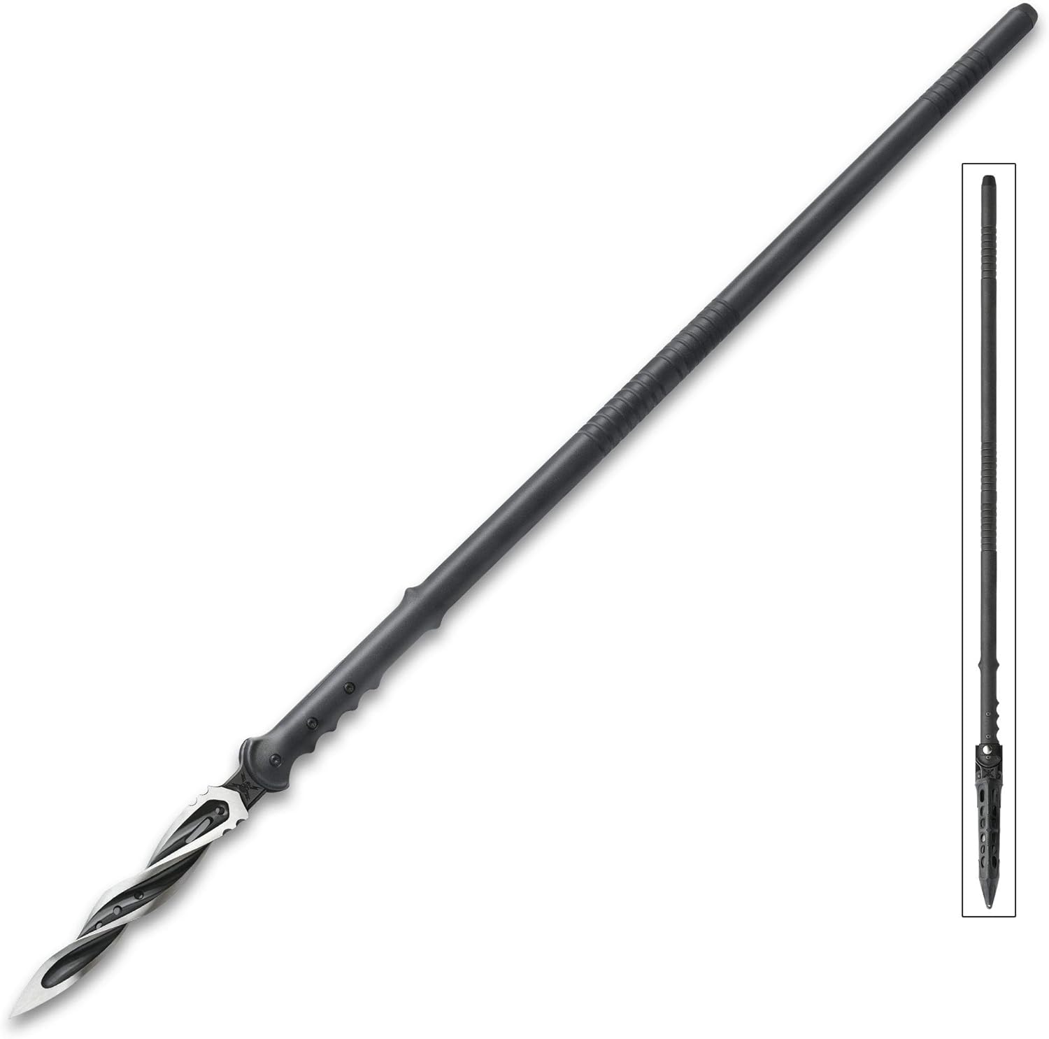 M48 Lanza ciclónica con funda Vortec  Hoja de acero inoxidable fundido, tres bordes, punta de perforación, mango de nailon reforzado con fibra de