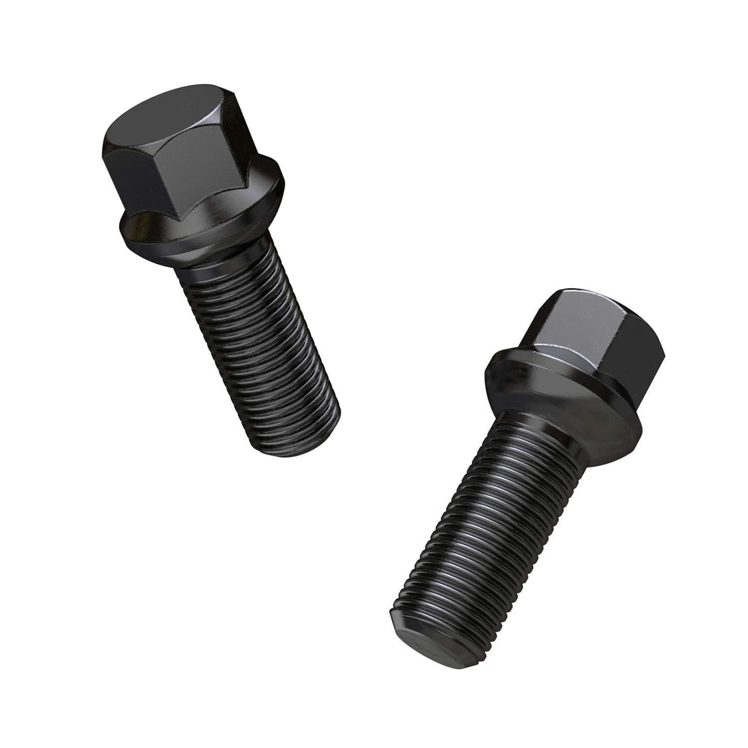 20 pernos negros extendidos de 14 x 1.5 (1.457 in de longitud del vástago – no longitud OEM, asiento de radio de bola) compatibles con Audi TT A3 A4