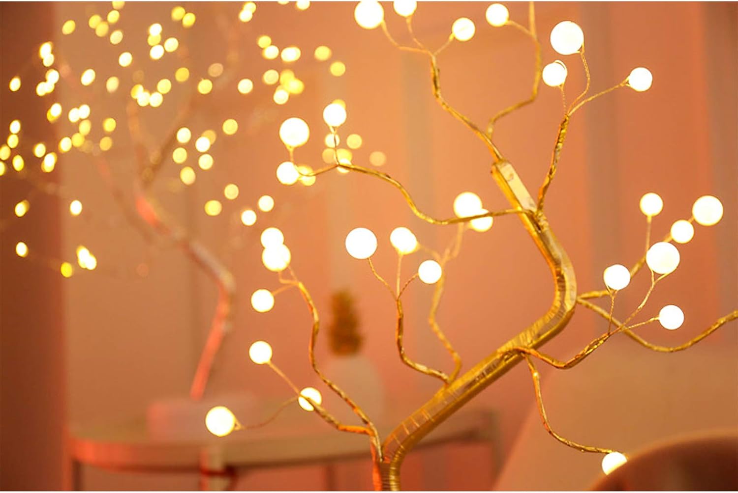 Luz LED de árbol bonsái de mesa con 36 perlas, luz artificial blanca cálida para árbol de hadas, decoración para Acción de Gracias, boda, fiesta,