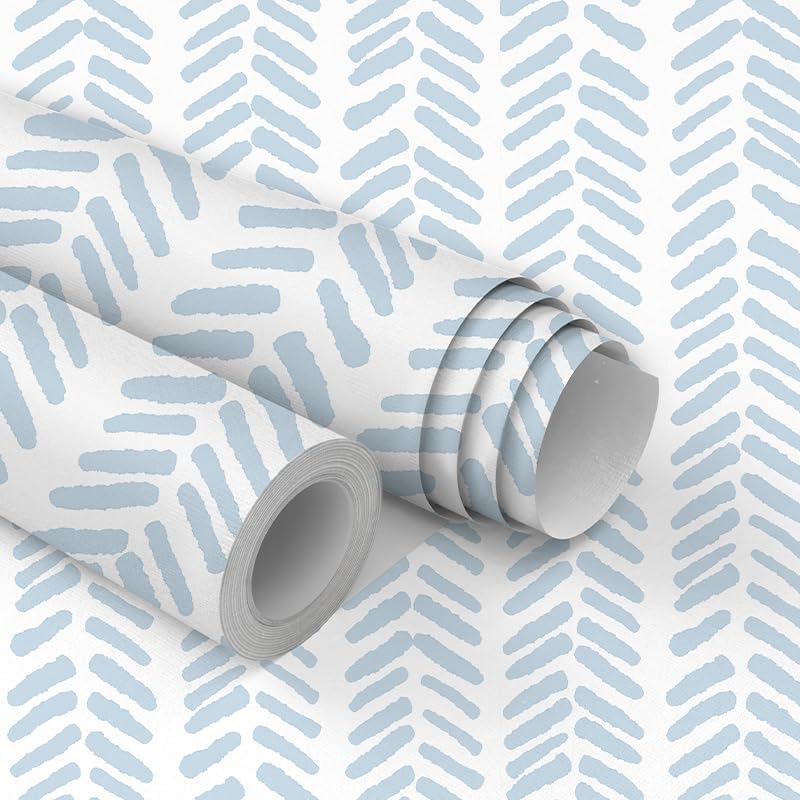 RANRAN Papel tapiz geométrico autoadhesivo de vinilo de espiga azul para muebles de dormitorio, papel decorativo de pared extraíble, 17.3 x 118