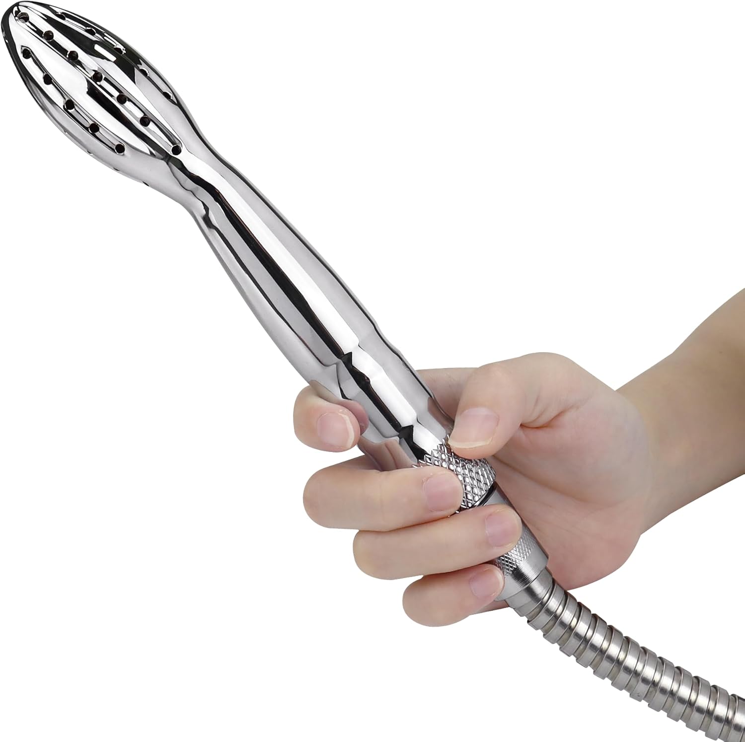 Ducha de ducha, enema de ducha, sistema de ducha enema, boquilla de ducha de agua de mano, kit de limpieza vaginal para hombres y mujeres, plateado