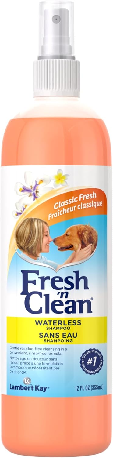 PetAg Fresh ‘n Clean – Champú clásico sin agua para perros, contiene aloe vera, fórmula antienredos para liberar tapetes y enredos, 12 onzas líquidas