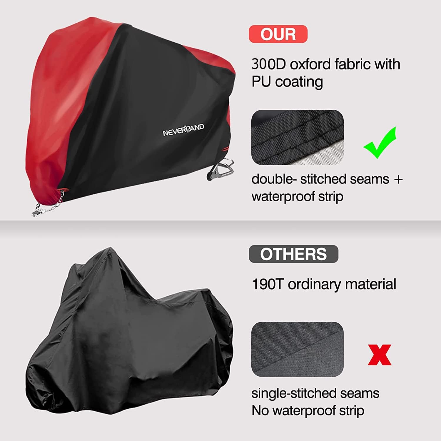 NEVERLAND Funda impermeable para motocicleta al aire libre, fundas de motocicleta para scooter, resistentes con agujeros de bloqueo, vendaje, bolsa