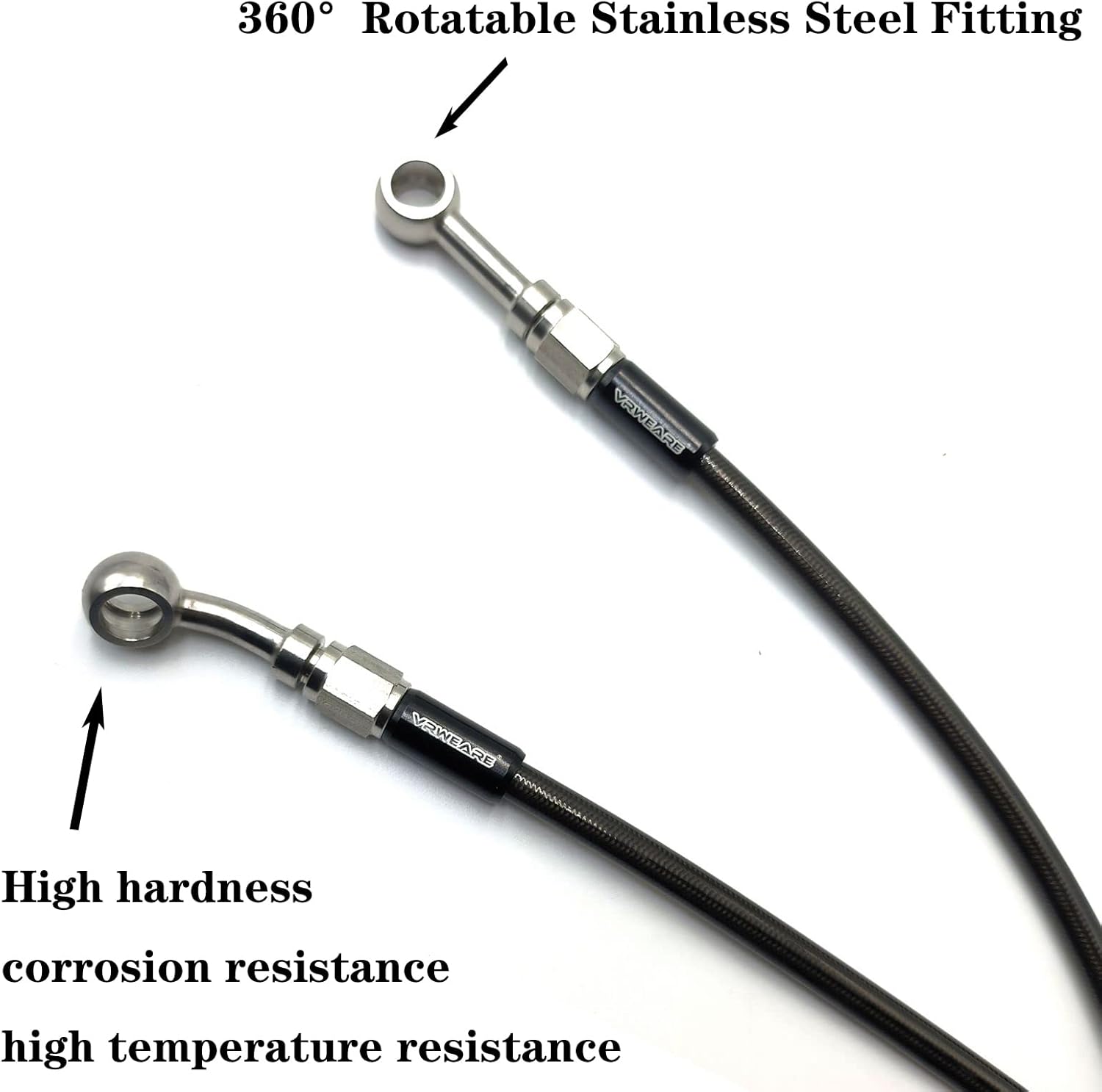 AN3 M10 – Tubo de manguera de aceite trenzado de acero inoxidable negro para motocicleta, tubo giratorio de 360 grados de acero inoxidable para
