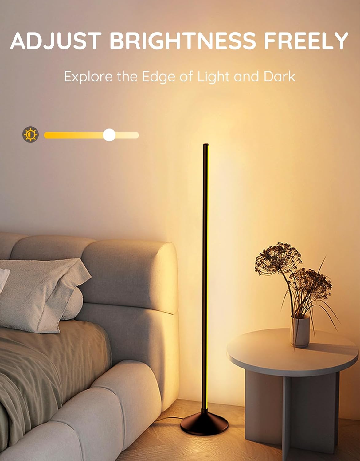 Lámpara de pie LED, lámpara de esquina RGB inteligente con control de aplicación, lámpara de pie moderna con sincronización de música, 16 millones