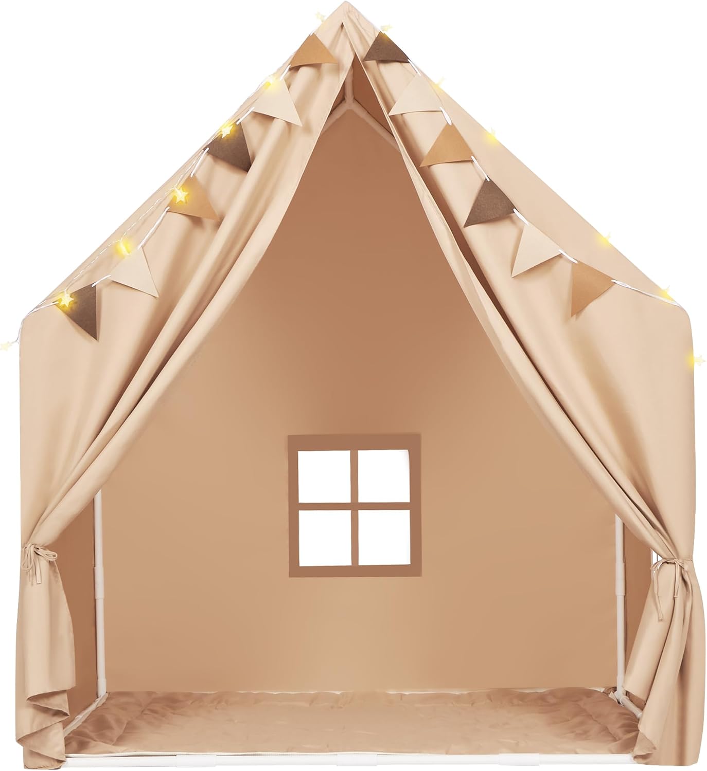 Kids Play Tent with Padded Mat & Star LED Lights for Ages 4-8-10 Year Old Girls Boys, Large Cute Indoor Play Room House Tent for Toddler Children