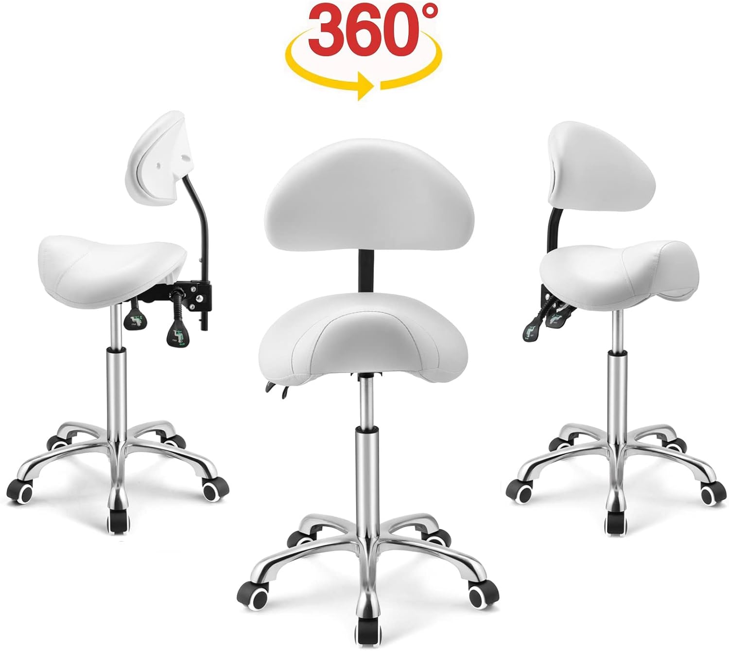 Kaleurrier Taburete giratorio de altura ajustable con ruedas, taburete antifatiga resistente, silla ergonómica para laboratorio, clínica, dentista,