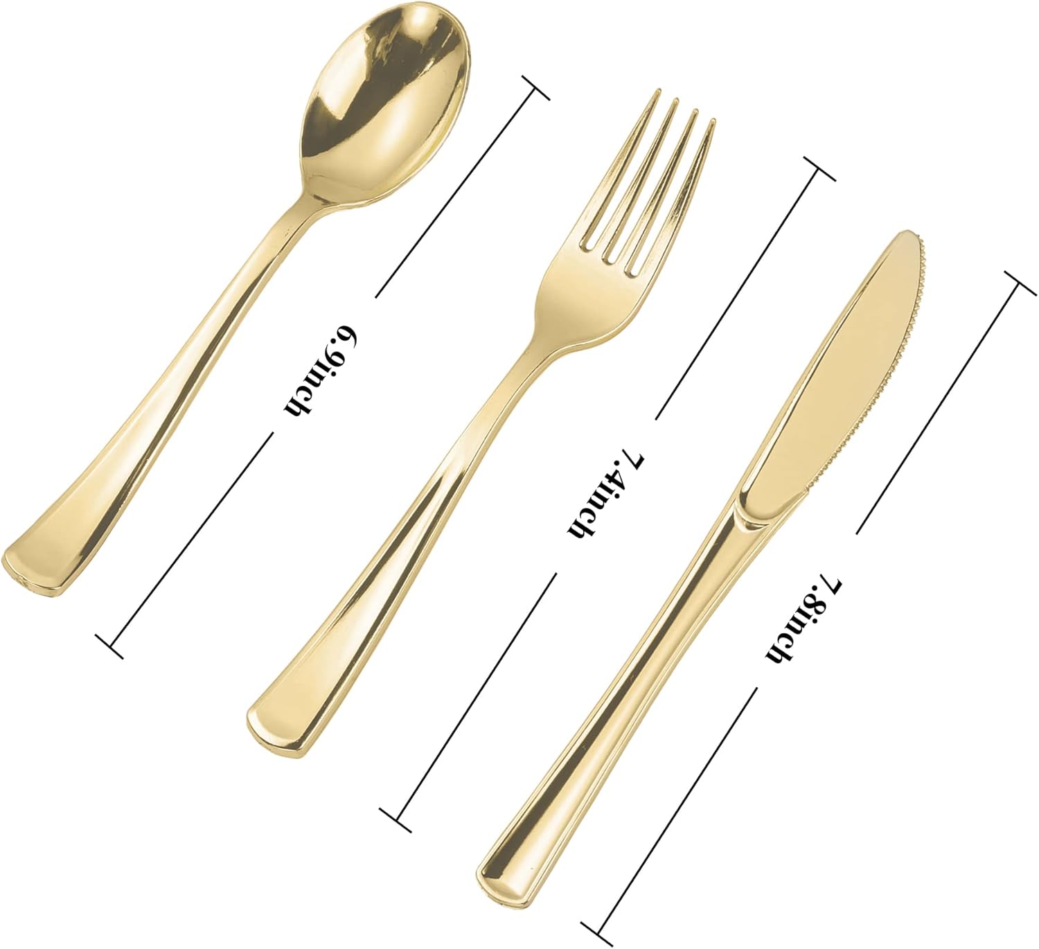 N9R 160 cubiertos de plástico dorado + 72 vasos de plástico dorado + 125 piezas de vajilla de plástico dorado