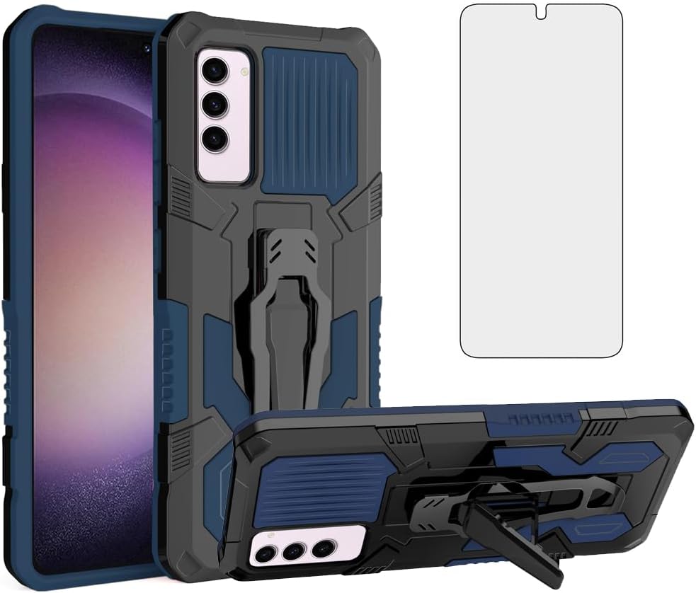 Asuwish Funda protectora compatible con Samsung Galaxy S23 5G y protector de pantalla de vidrio templado con clip para cinturón, resistente soporte