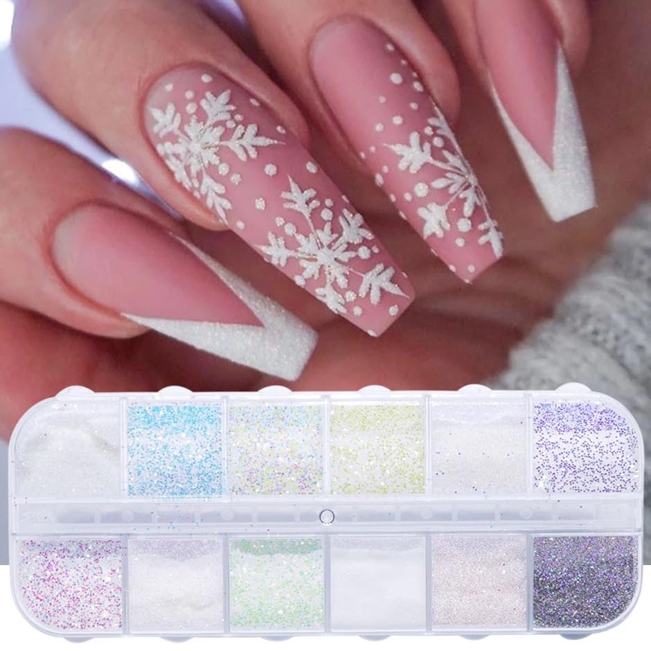 Polvo de purpurina para uñas de azúcar blanco superfino para diseño de uñas de copo de nieve de Navidad, efecto brillante de azúcar, copos de