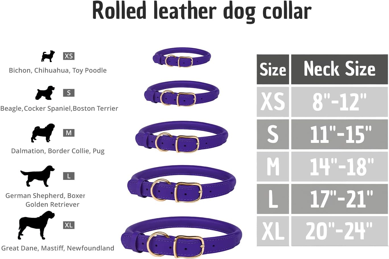 Collar de cuero enrollado para perro, collar ajustable de cuerda redonda para perros pequeños, medianos y grandes, cachorros, rosa, morado, verde,