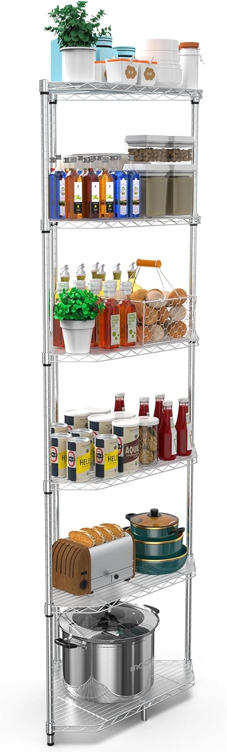 Estantería de alambre esquinero NSF de 6 niveles, 20 x 20 x 72 pulgadas, 600 libras, estante de almacenamiento de metal ajustable resistente con