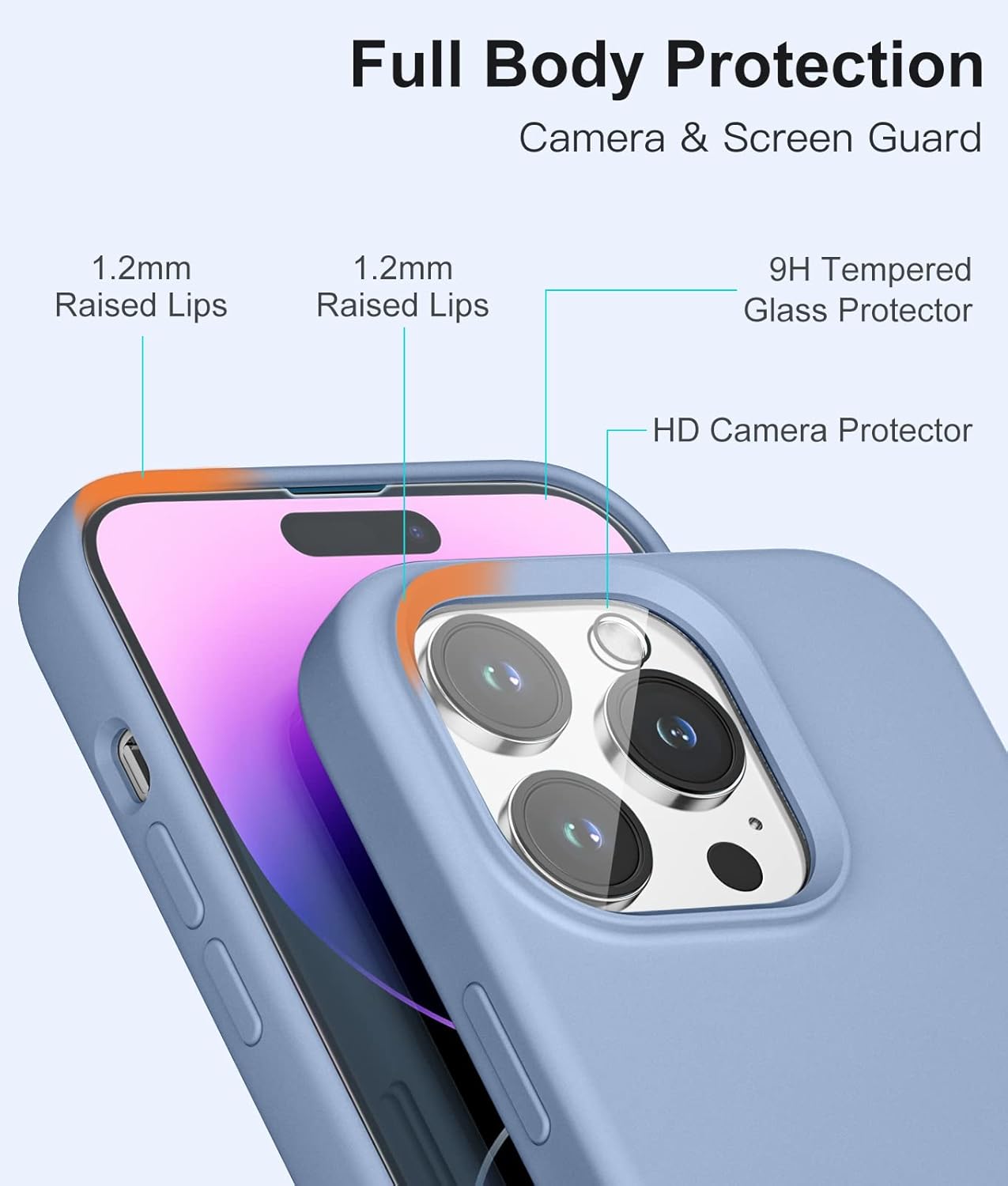 Cousper Funda 5 en 1 compatible con iPhone 14 Pro Max, con 2 protectores de pantalla + 2 protectores de lente de cámara, funda de silicona a prueba