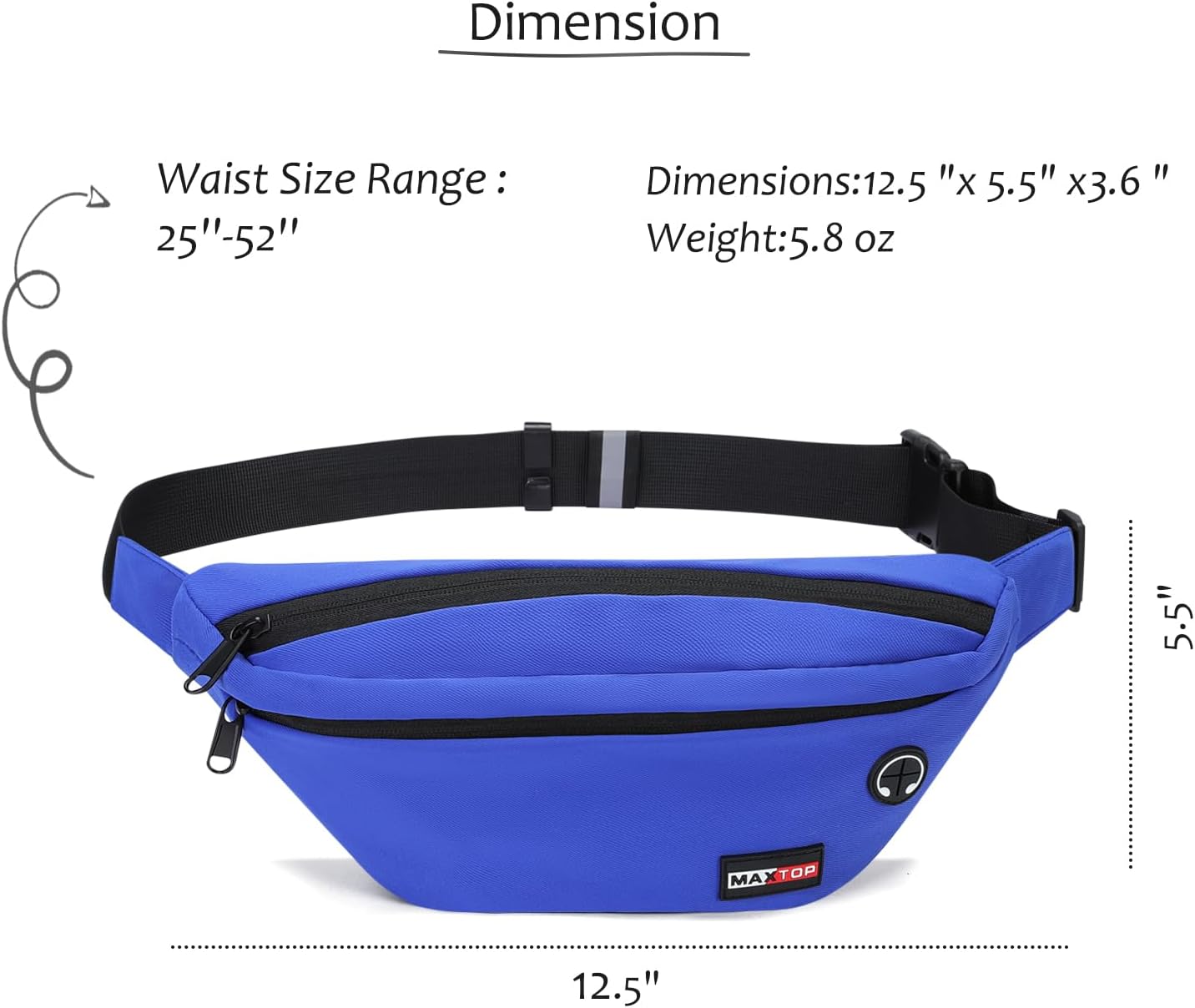 MAXTOP – Cangurera cruzada y grande con 4 bolsillos con cremallera, para deportes, festivales, entrenamientos, viajes, salir a correr y uso casual,