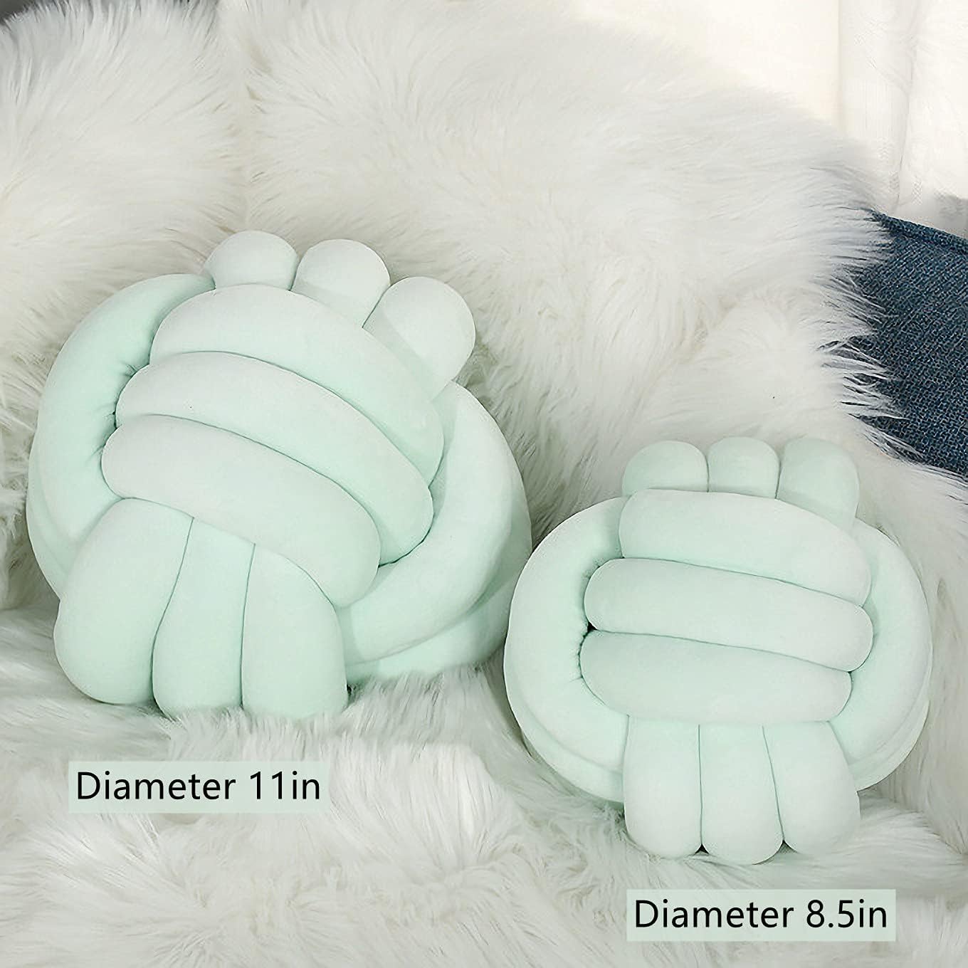 Almohadas redondas de nudo para decoración de habitación de niños, juguetes de peluche calmantes para aliviar el estrés (menta, 11 pulgadas11.0in)