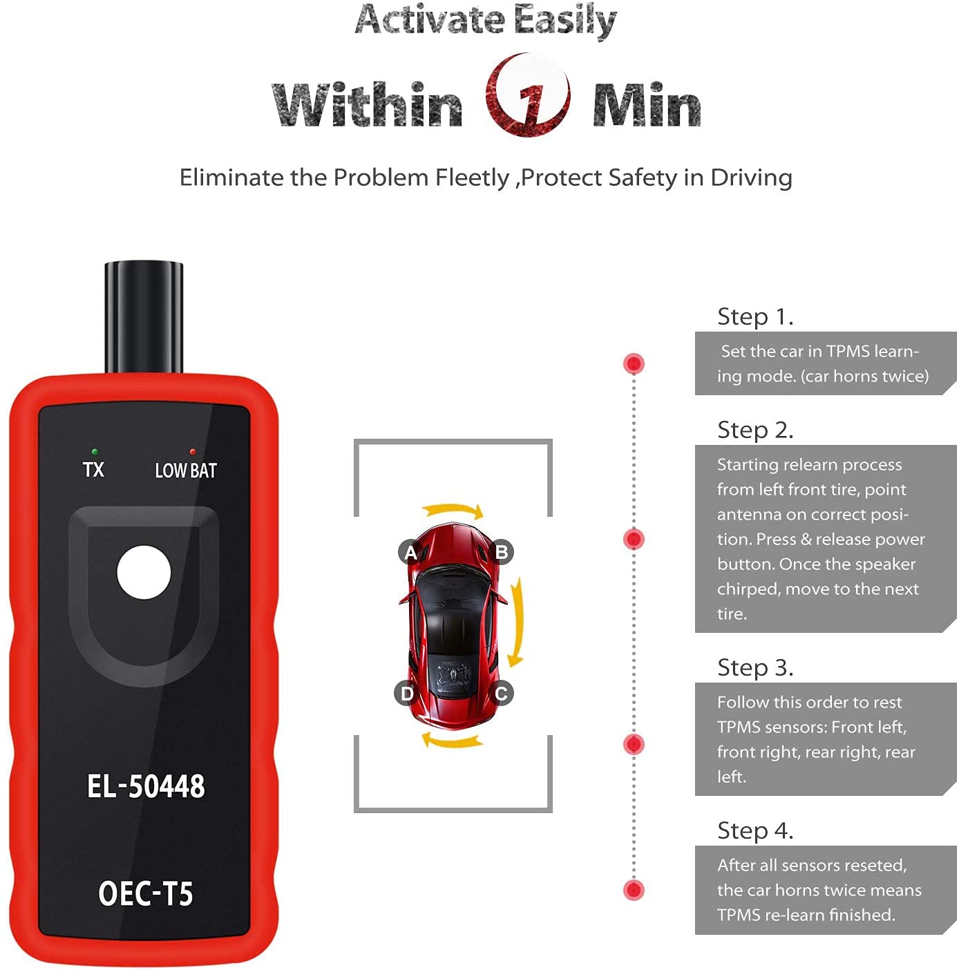 13586335 GM Sensor de presión de neumáticos 315MHZ Sensor TPMS programado con EL-50448 TPMS herramienta de reaprendizaje para Buick Cadillac