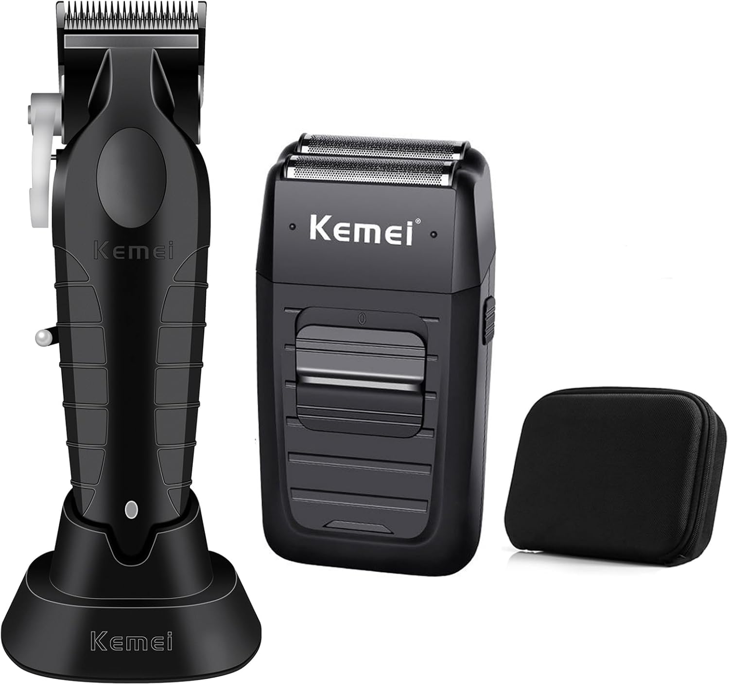 KEMEI Juego de cortapelos y afeitadora profesional inalámbrica para hombres, cortadoras eléctricas de barba de doble lámina, kit de corte de pelo de