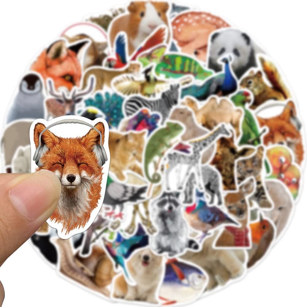 Calcomanías de animales bonitos, calcomanías de animales del zoológico, 50 calcomanías de vinilo impermeable de FDCcX para botellas de agua, laptop,