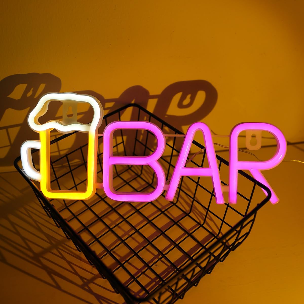 ENUOLI Letreros de barra de neón, luz LED de neón de cerveza para decoración de pared, letreros de neón de barra alimentados por USBbatería,