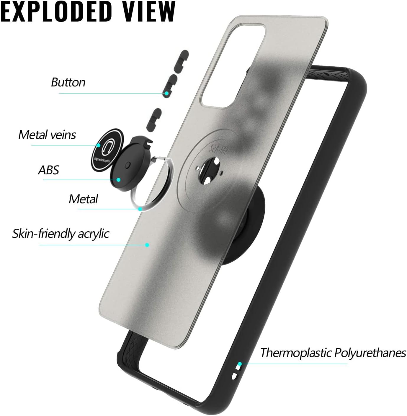 TJS Funda compatible con Samsung Galaxy A53 5G, con protector de pantalla de vidrio templado, anillo de metal, soporte magnético, resistente contra