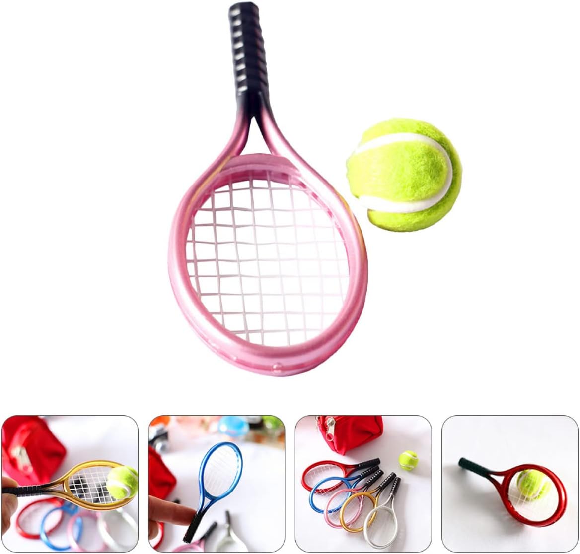TOYANDONA Juego de 6 mini tenis con pelota en miniatura y raquetas aleatorias, accesorios para muñecas deportivas, equipo de jardín de decoración,