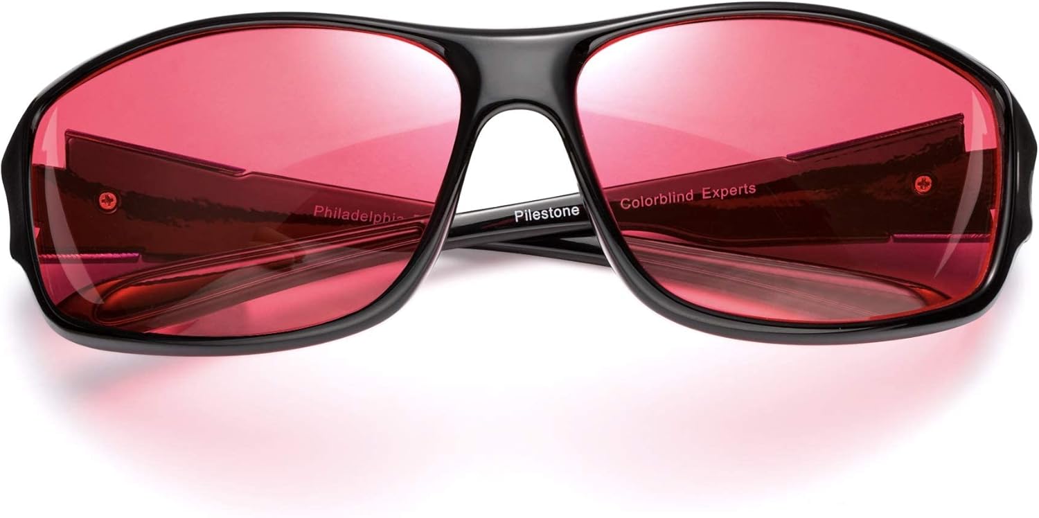 Pilestone TP-016 Lens D Color Blind Gafas estilo deportivo para uso en interiores y exteriores de ceguera roja mediafuerte, Negro –