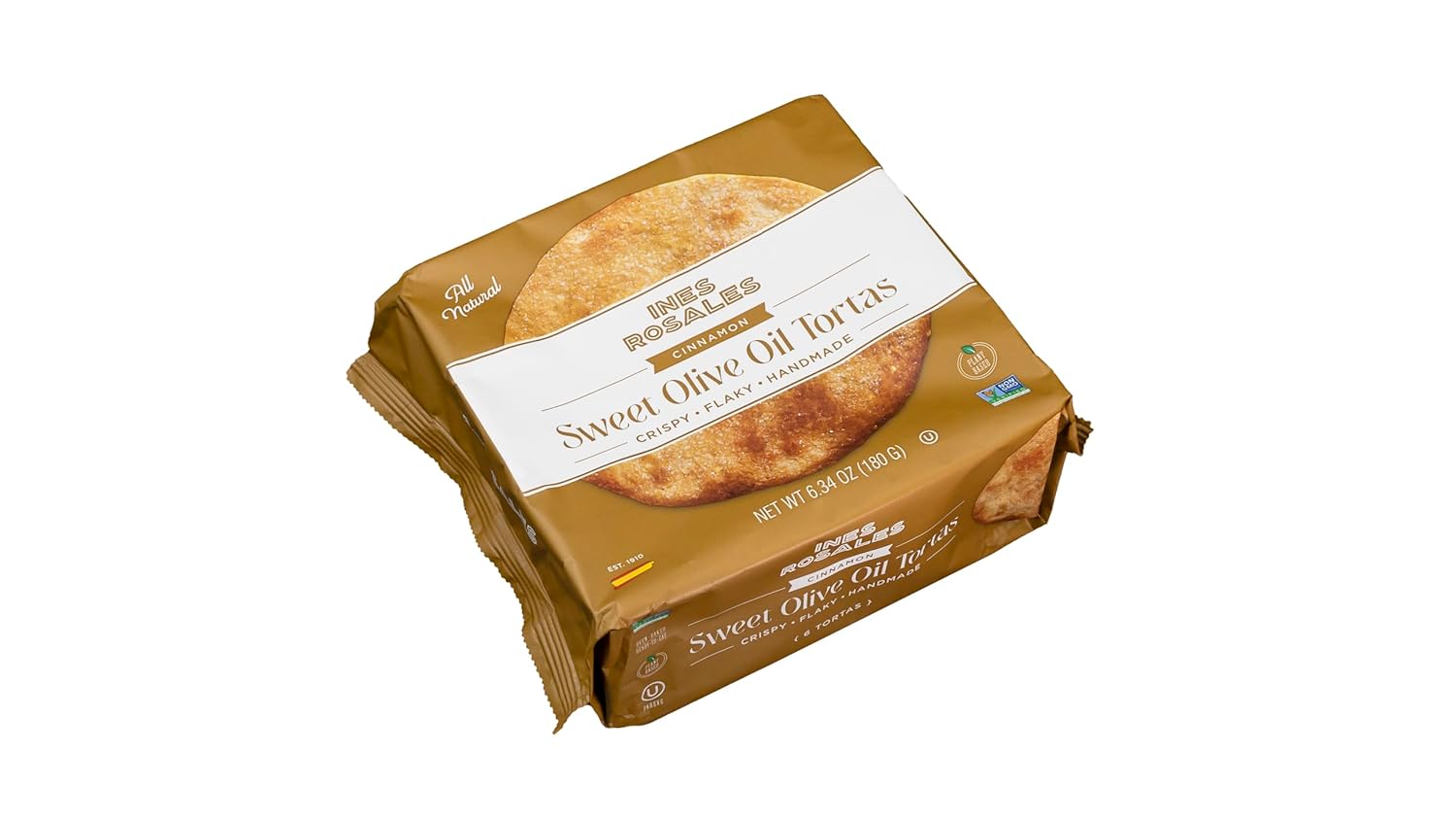 Ines Rosales Tortas de aceite de oliva dulce de canela (paquete de 5) (Tortas Aceite con Canela) paquete de 6.34 onzas (6.35 oz), cada paquete
