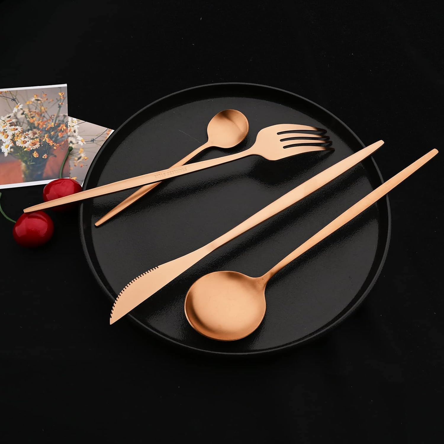 JASHII Juego de cubiertos de regalo, juego de cubiertos de acero inoxidable de 24 piezas, utensilios de cocina, cuchillo, tenedor, cuchara con caja