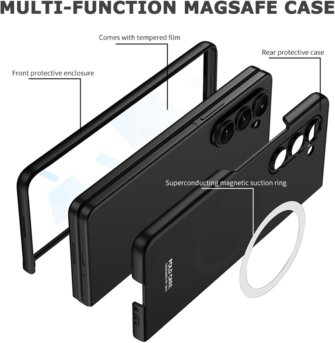 NINKI Funda magnética compatible con Samsung Galaxy Z Fold 5 con protector de pantalla, protección de bisagra ultra delgada, carga inalámbrica,