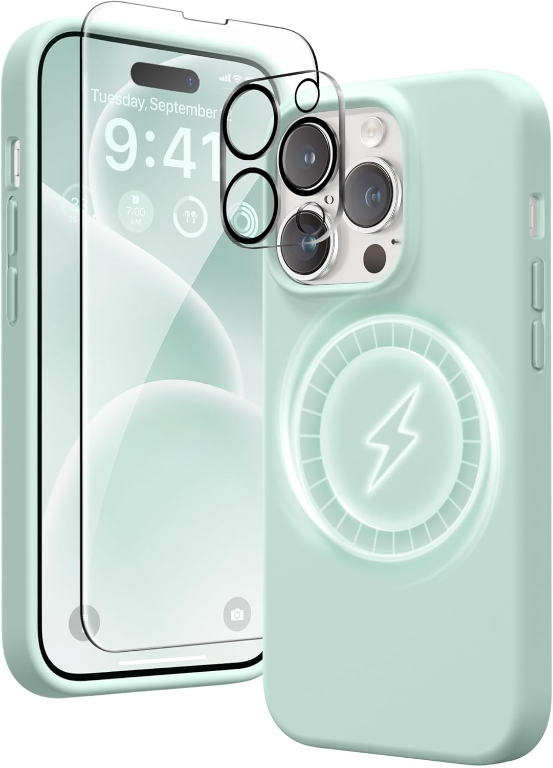 GONEZ Funda de silicona para iPhone 14 Pro Max, compatible con Magsafe, con 2 protectores de pantalla + 2 protectores de lente de cámara, silicona