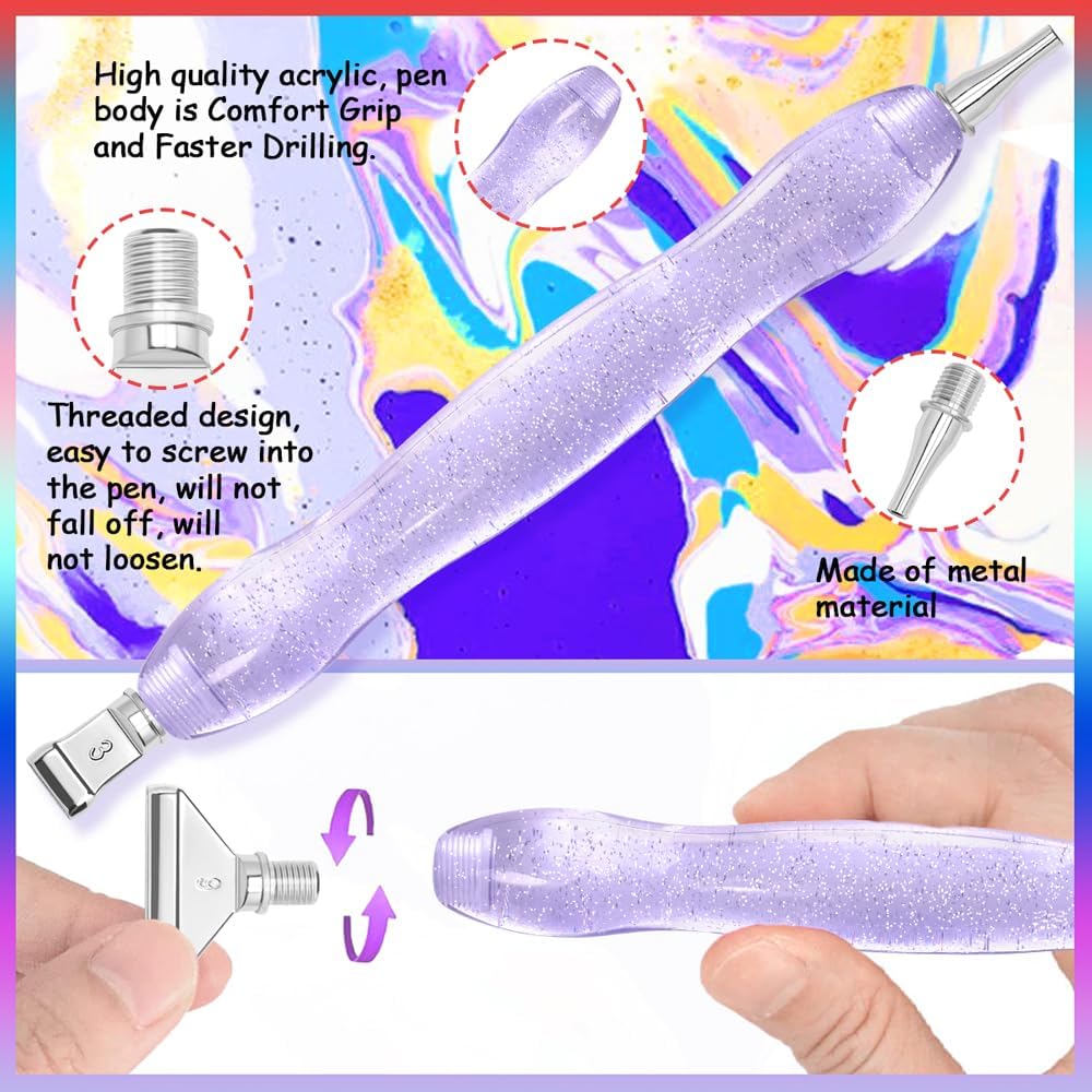 Praise V Do Kit de bolígrafo de pintura de diamante con 6 tornillos de punta de metal plateado de acero inoxidable, 6 placeres de plástico, 6