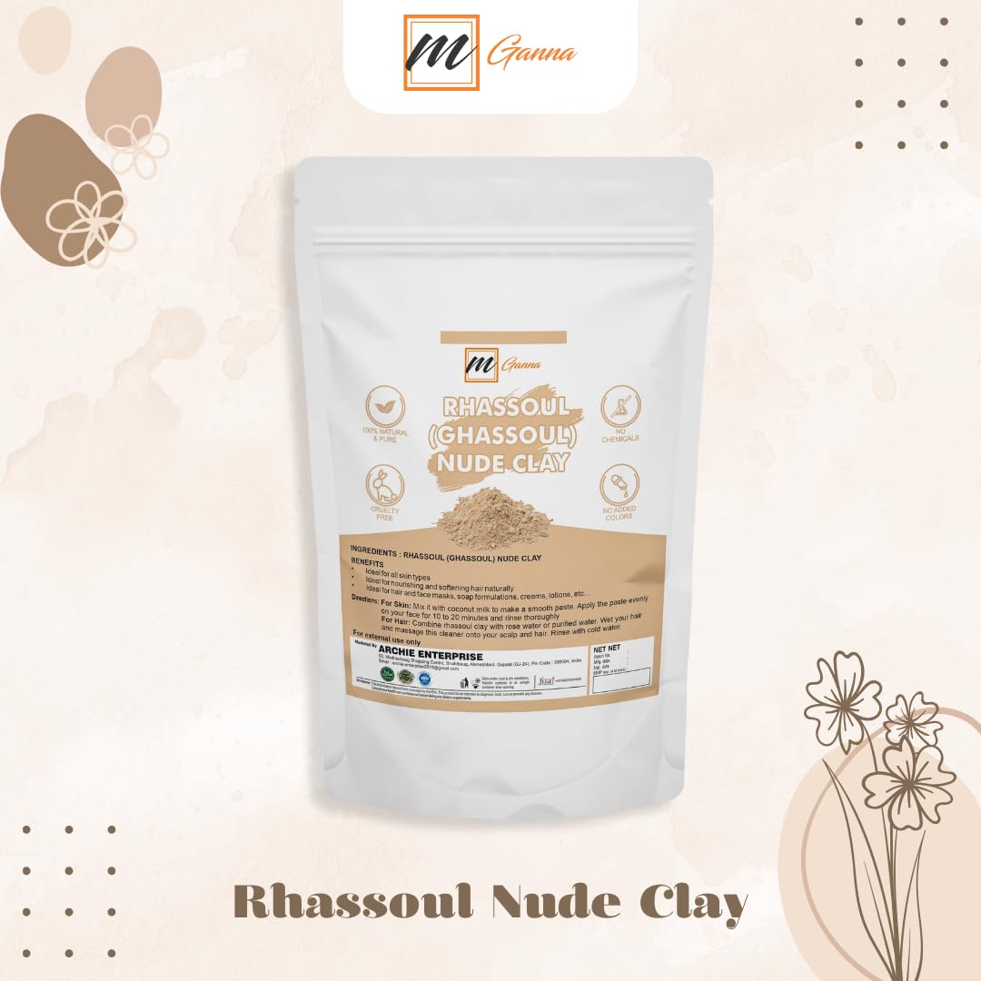mGanna Polvo de arcilla Rhassoul marroquí 100% natural, desnudo, Ghassoul, arcilla de lava para máscaras capilares, cremas, máscaras faciales,