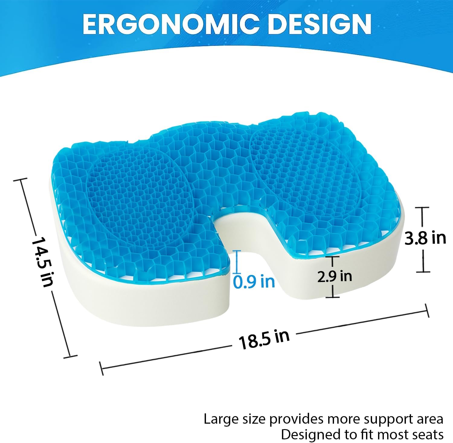 Cojín de asiento de gel y cojín de asiento de espuma viscoelástica, almohada cómoda con soporte de presión para silla de oficina, asiento de