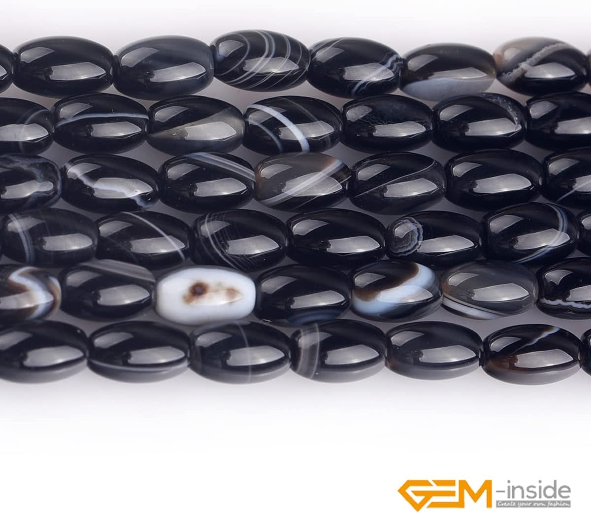 GEM-Inside – Cuentas ovaladas de ágata de ónix botsuana negro natural de 0.157 x 0.236in para hacer joyas, suministros de manualidades hechos a mano