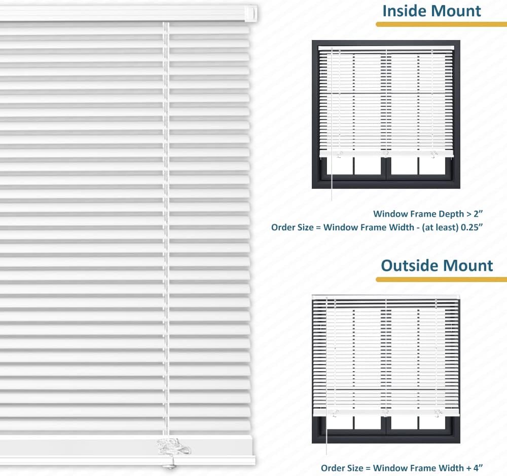 KCO Mini persianas para ventanas, sin cordón, horizontales para ventanas, persianas venecianas de vinilo anti-UV, impermeables, ajuste de luz, mini