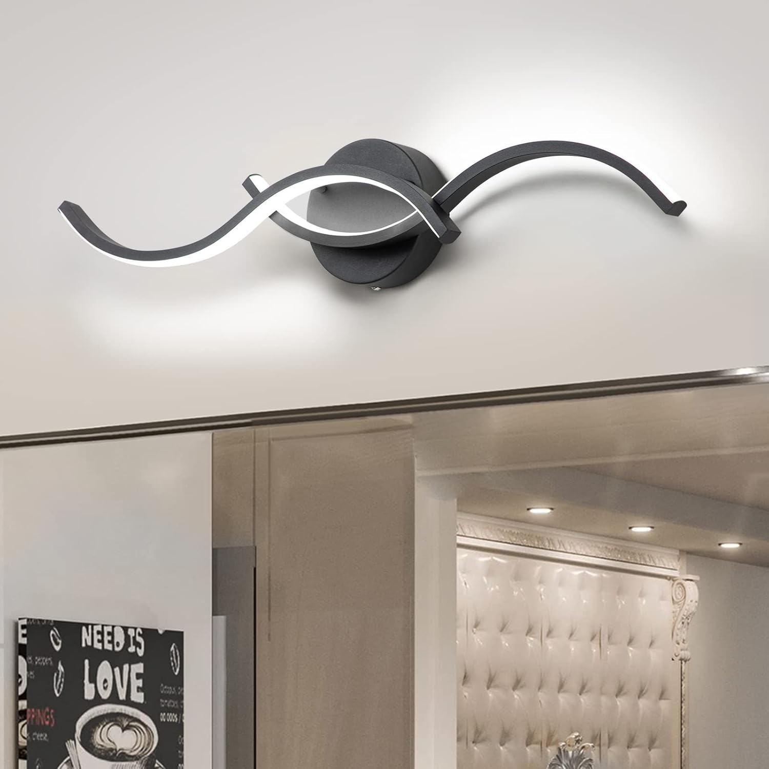 EDISLIVE Moderna lámpara LED de tocador, regulable, moderna lámpara de tocador LED lineal, con pantalla de tira acrílica, luces LED de tocador de 24