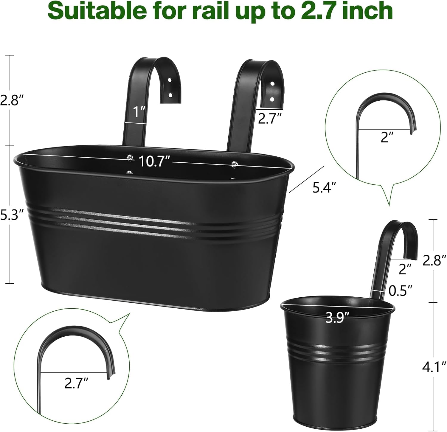 5 macetas colgantes con barandilla de metal, cajas de ventana de hierro para plantas al aire libre, jardineras de balcón, jardineras de valla con