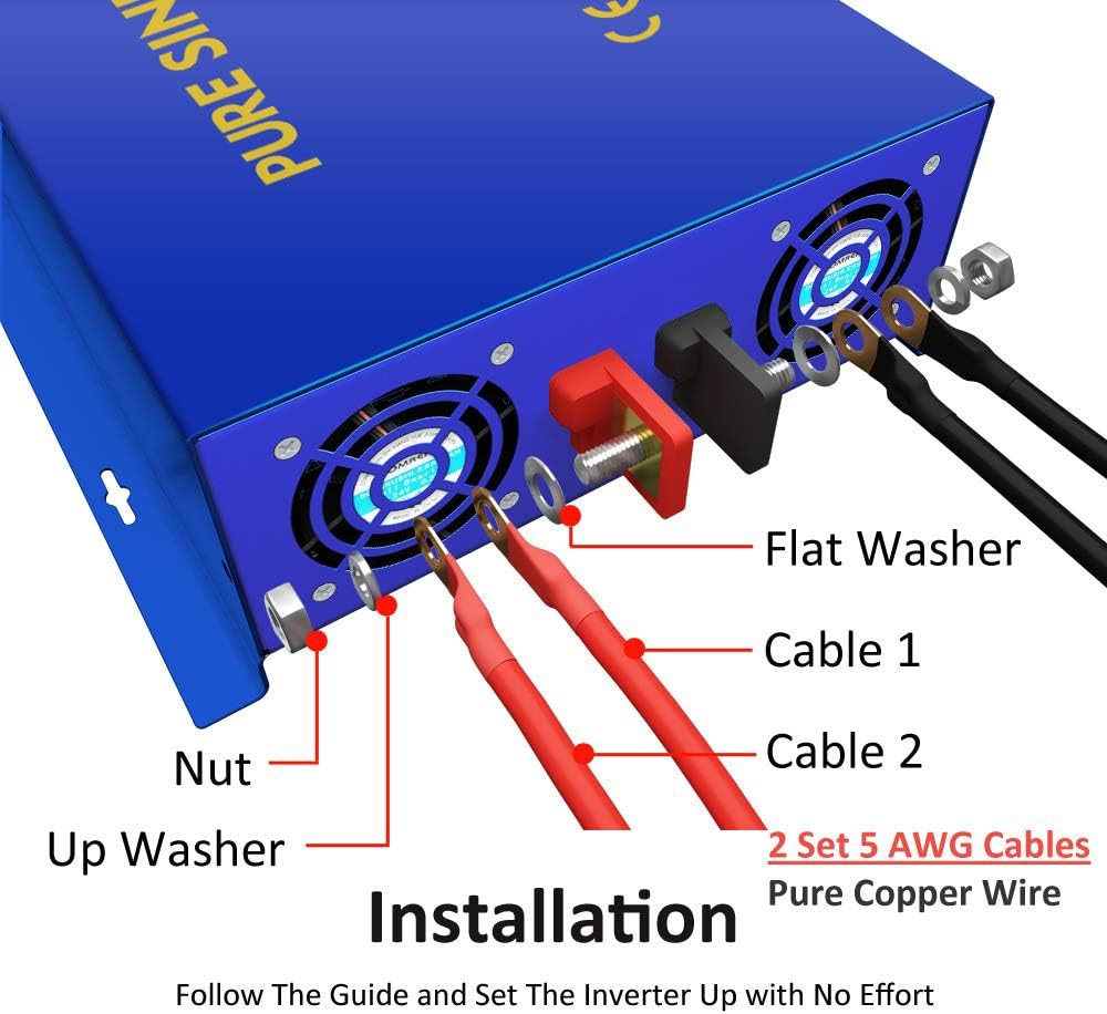 Inversor de corriente de onda sinusoidal pura de 3000 W – 24 V CC a CA 120 V 110 V con controlador de interruptor remoto de cable de 15 pies,